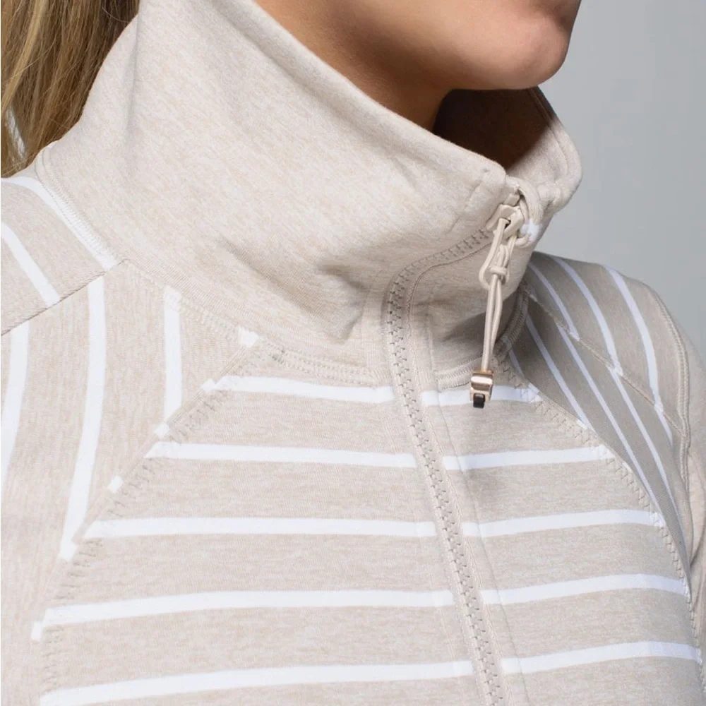 Lululemon Nice Asana Jacket -Deauville Stripe Heathered Cashew/White Size 10